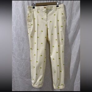 Talbots Cream Pants with Yellow Floral Embroidery